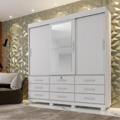 Guarda-roupa Londres com Espelho e 9 Gavetas Branco