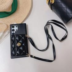 Capa de telefone crossbody de couro PU para Samsung Galaxy S23 FE S22 Ultra Plus A52 A53 A54 Carteira com porta-cartão capa à prova de choque, preta, para Galaxy A53