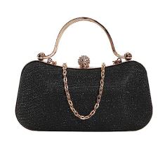 Bolsa tiracolo feminina pequena de couro PU bolsa de ombro com alça de corrente, Preto