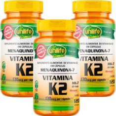 Kit 3 Vitamina K2 135mcg 360 Cap Mk7 Menaquinona Concentrada - Unilife