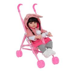 Boneca Reborn Morena Menina Coelhinha Linda Com Carrinho - Cegonha Reb