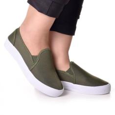 Tênis Wayke Casual Slip On Calce Fácil Feminino Adulto, Verde musgo, 3