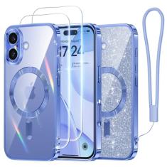 Meifigno Capa projetada para iPhone 16 de 6,1 polegadas, [compatível com MagSafe] [2x protetores de tela] [cartão de glitter e alça de pulso] Proteção de lente surround projetada para iPhone 16