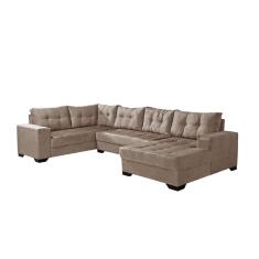 Sofá de Canto 6 Lugares com Chaise Direito Dijon Velveteen Chocolate