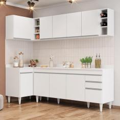 Armário De Cozinha Modulado De Canto Direito 5 Peças Cp44 Balcão Com Tampo Branco - Lumil