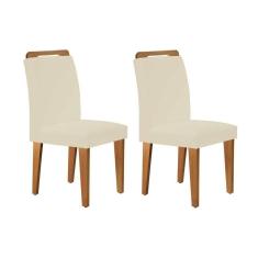 Cadeira Sala de Jantar Athenas Kit 2 Un Madeira Capuccino/Suede Creme - Rufato