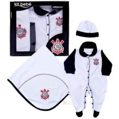 Kit Bebê Corinthians Macacão Manta e Gorro Malha Oficial