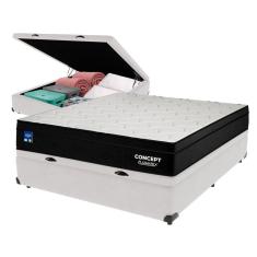 Cama Box Baú Branco E Colchão Casal Concept Molas Ensacadas Plumatex
