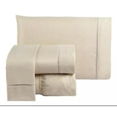 Jogo Lençol Casal Queen Toque 4 Peças Percal 600 Fios Palha - Casa Hom