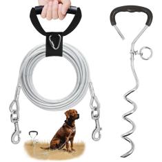 Estacas refletivas para cães para kit externo, cabo de amarração para cães, 4,5 m, estaca resistente de 90 kg com clipe giratório de 360°, coleira impermeável à prova de mordidas para