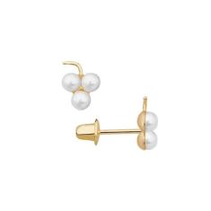 Brinco Infantil de Pérola Natural Em Ouro 18k 3 Marias - Agaprime Jóia