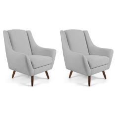 Kit 02 Poltronas Decorativas Sala de Estar Pés de Madeira Naomi Algodão Poliéster Cru - Gran Belo