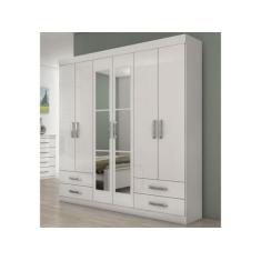 Guarda Roupa Solteiro 6 Portas (2 c/ Espelho) e 4 GavetasZeus Branco -