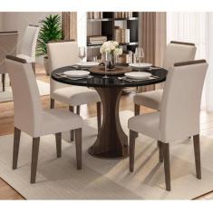 Conjunto Sala De Jantar 4 Cadeiras C/vidro York Imbuia - A Móveis Arap