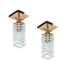 MARRYLUZ Kit 2 Lustre Quadrado Cobre, Alumínio Espelhado, Cristais Acrílico, 12 cm x 12 cm, Indoor, Sala, Quarto, Escritório, Espaços de estar