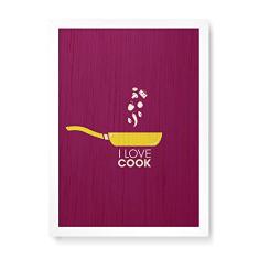 Arte Maníacos Quadro Decorativo em Madeira I Love Cook - 23x16,25cm (Moldura caixa em laca branca)