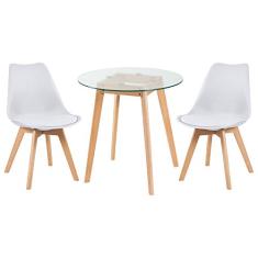 Loft7, KIT - Mesa de vidro Leda 70 cm + 2 cadeiras estofadas Leda branco