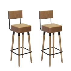 Kit 2 Banquetas Madeira Maciça Couro Sintético Barcelona Salaone Marrom/Preto