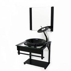 GABINETE DE VIDRO 40CM APX COM CUBA CHAPEU PRETO