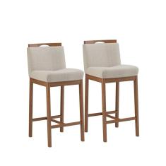 Conjunto 2 Banquetas Madeira Maciça Dani Nogueira Tec Linho