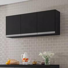 Armário para Lavanderia Aereo 120cm Andréia 3 Portas Cor Preto - AJL