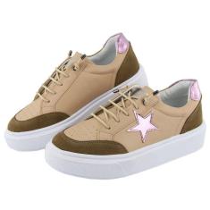 Tenis Feminino Casual Camurça Fechamento Cadarço Aplicaçao Estrela Palmilha Gel Macia Dia a Dia