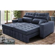 Sofá Retrátil e Reclinável 2,20m Molas Ensacadas e Costura Tripla Cama Inbox Japão Velusoft Azul