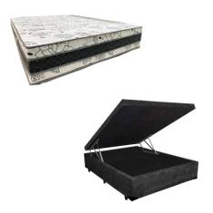 Cama Base Box Baú Casal Super Confort Suede Preto + Colchão Casal Super Confort D33  28x138x188