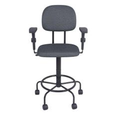 Cadeira secretaria caixa alta c/ braço regulagem - L duplo base de ferro com apoio de pés rodízio tecido cinza/preto