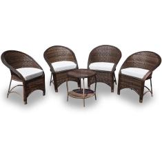 Conjunto de Poltronas Fibra Sintética Seul 4 Poltronas + 1 Mesa Centro Tecido Duna Cru