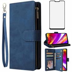 Asuwish Capa carteira compatível com LG G7 ThinQ e protetor de tela de vidro temperado, capa flip com suporte de cartão, capas para celular LGG7 One G 7 Plus LG7 Fit LG7ThinQ 7G Thin Q G7+ G7thinq