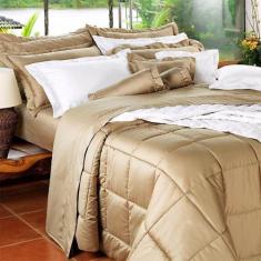 Kit Edredom Super King 03 Peças Percal 400 Fios Egípcios Galles Cáqui 