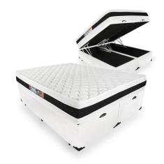 Cama Box Baú Queen + Colchão Espuma D45 - Castor - Black White Double 