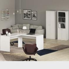 Kit 3 Peças com Mesa para Escritório em l, Armário Multiuso e Estante