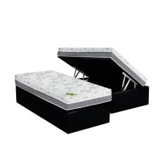 Cama Box Baú Solteiro: Colchão Ortopédico Luckspuma D33 / AG65 Aspen 50 Pró Saúde + Base crc Suede Black(88x188)