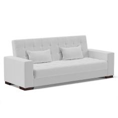 Sofá Cama 02 Lugares Linho Cinza Pés De Madeira