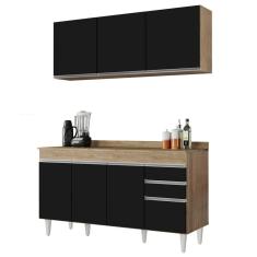 Armário Aéreo Argélia E Balcão Gabinete 150cm Marrocos Castanho/preto - Lumil