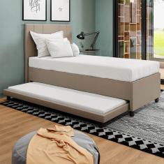 Base Cama Box Solteirão Com Cama Auxiliar Linho Skybox Cor Bege