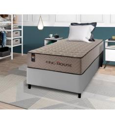 Conjunto Cama Box Cinza Espuma San Diego Bege Solteiro 96x203x67