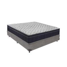 Cama + Box Casal Colchão Ortobom D45 Airtech Extra Firme Cinza