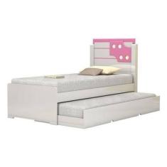 Cama De Solteiro Bibox Luiza Branco Com Rosa- Com Auxiliar - Vitamov 0420872