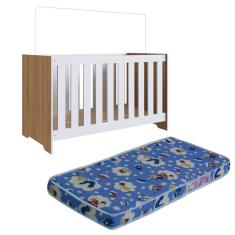 Berço Mini Cama 3X1 Com Colchao LA013 Nogal Manchester Branco Comm