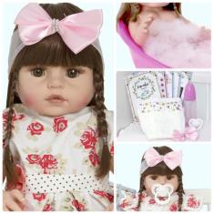 Boneca Reborn Bebe de Silicone Com Chupeta Pode Dar Banho - Cegonha Re
