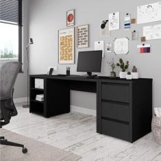 Escrivaninha Mesa Escritório com Gaveteiro e Nicho 220cm Ficus CabeCas