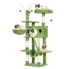 Hey-brother Árvore para gatos, torre para gatos de 134 cm para ambientes internos, casa para gatos com cama de plataforma acolchoada, bolas de brinquedo, condomínio grande e aconchegante, redes e