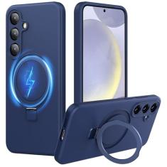 Jockvo Capa de telefone com suporte magnético invisível para Samsung Galaxy S24 Plus de 6,7 polegadas, silicone compatível com proteção total de câmera de grau militar Magsafe, capas de telefone para