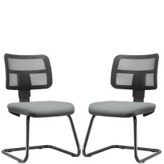 Kit 2 Cadeiras De Escritório Recepção Couro Sintético Cinza