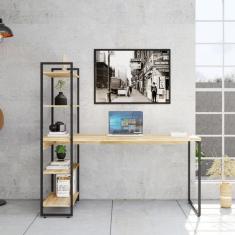 Escrivaninha com Estante Nanda Carvalho e Preta 146 cm