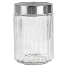 Porta mantimento redondo em vidro com tampa prata 1,2L D11xA17cm