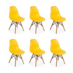 Conjunto 6 Cadeiras Dkr Charles Eames Wood Estofada Botonê - Amarela -